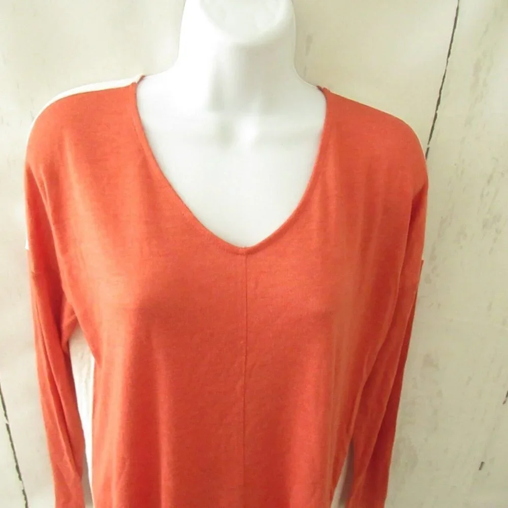 Ann Taylor LOFT Lounge Top M Medium Orange V Neck Long Sleeve - Picture 2 of 6